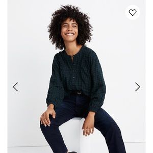 New Madewell Plaid Balloon Sleeve Peasant Top